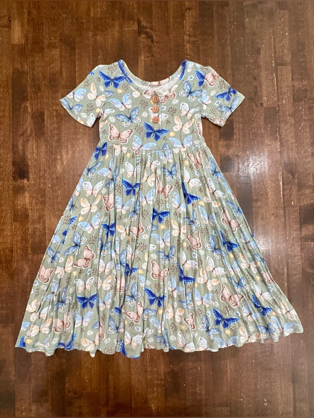 Posh Peanut Girls Sz 6 Butterfly Print Twirl Dress Bamboo Short Sleeve Button